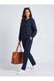 Women's Navy Blue Striped Hooded Pocket V-Neck Long Sleeve Viscose Top and Bottom Set - 2
