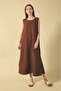 A-Line Round Neck Back Embroidery Detailed Linen Blend Sleeveless Dress H3361Ax26Sm - 3