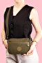 Women's Light Khaki Green Cross Strap Three-Compartment Zippered Crinkle Daily Shoulder Bag - 2