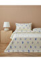 Flower Stripes Printed Cotton Double Pique Set 200X220 cm Yellow