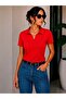 Polo Neck Slim Fit Solid Color Stretch Fabric Cotton Stretchy Short Sleeve T-Shirt/Top Women's Clothing