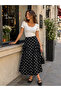 Polka dot detailed midi length black skirt