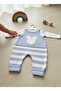 Striped Knitwear Baby Salopet Jumpsuit with Teddy Bear Motif / Gift Set with Combed Cotton Bodysuit