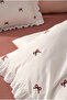 Aurelia 100% Cotton Ruffled, Bow Pattern Embroidered 6 Piece Premium Double Duvet Cover Set - 6