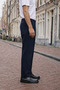 Men's Daily Basic Cotton Navy Blue Fabric Trousers - 3