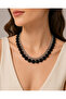 Natural Stone Necklace; Black Onyx and Silver Color Steel Chain - 5