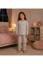 Girl's Cotton Gray Polka Dot Patterned Long Sleeve Seasonal Pajamas Set