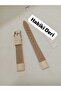 14 mm Compatible Watch Strap - Genuine Leather, Beige Color Stitched Model, Silver Color Buckle - 2