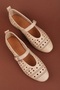 Women's Genuine Leather Daily Perforated Strap Ballerinas Hl.24500 Beige - 4
