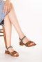 Women's Genuine Leather Short Heeled Daily Sandals Iz.23106 Khaki - Tan