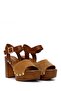 Women's Tan Ankle Buckle Platform High Thick Heeled Suede Leather Sandals 26Sfd152810 - 3