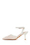 Women's White Ankle Buckle Flower Embroidered Open Back Thin Heeled Shoes 26Pfe49686F - 4