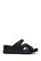 Women's Black Wedge Heeled Leather Comfort Slippers 26Sfd322118