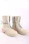 Women's Genuine Leather Zippered Lace Detailed Thick Sole Boots Beige - 4