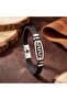 Men's Leather and Steel Bracelet with Motif and Adjustable Cord - One Size - 3