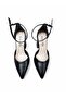 Black Skin 8.5 cm Belt Strap Pointed Toe Stiletto Thick Heel Women's Shoes - 3