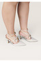 Women's Pointed Toe Buckle Detailed Evening Dress Shoes Beige Satin