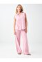 Pink 100% Linen Regular Leg Regular Waist Long Trousers - 5