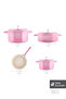 Swiss Crystal Neocast 7 Piece Cast Iron Cookware Set Pink - 2 Oven Gloves - 2