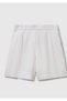 Women's White 100% Linen Pleated Relax Fit Bermuda Shorts with Elastic Waist at the Back