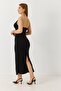 Women's backless long dress with back slit - black - 5