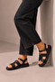 Black Genuine Leather H-Strap Casual Women's Sandals - 4