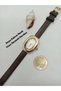 Minimal Design Mihrimah Model _ Gold Color Case _ Women's Wristwatch - Dark Brown Color Strap - White Color Dial - 5