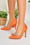 Orange Satin Fabric Stoned Women's Stiletto M253972004 - 4