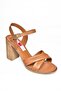 P555170603 Tan Genuine Leather Thick Heeled Women's Shoes - 7