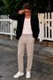 Beige Regular Fit Straight Cut Side Pocket Men's Trousers 6540