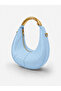 Women's Blue Shoulder and Arm Bag with Zipper and Long Strap Handle Detail - 4