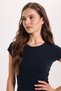 Women's Slim Fit Narrow Cut Crew Neck Raglan Sleeve 100% Cotton Navy Blue T-Shirt Blouse - 4