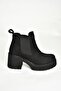 T996220002 Black Suede Thick Heeled Women's Boots - 6