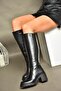 R654047703 Black Genuine Leather Thick Heeled Women's Boots - 2