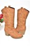 R973934002 Tan Suede Cowboy Model Women's Boots - 5