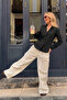 Black Ruched Sleeve Linen Blend Women's Shirt Sh291