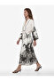 X Melis Ağazat - Linen Blend Mandarin Collar 3/4 Wide Sleeves with Belt Tropical Landscape Pattern