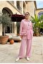 Strawberry Linen Shirted Summer Women's Hijab Set – Comfortable Elegance with Pocketed Trousers () Pink - 7