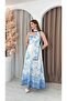 Women's Shoulder Tie Thick Belted Lined Floral Maxi Long Linen Dress - 2