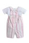 Infant Girls Bodysuit & Stripe Dungaree Romper Set with Flower Appliqué - 6
