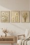 3-Piece Daisy and Wildflower Textured Look Wood Framed Mdf Painting Set - Boho Living Room and Bedroom Wall Decor - Triple Painting Set Natural Wood Frame