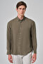 Men's Khaki Trend Plain Pattern Dynamic Fit Buttoned Collar Shirt