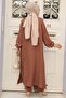 Buttoned Brown Hijab Double Set 19017Kh - 3