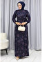 Viscose Fabric Floral Patterned Dress 4070-02 Navy Blue - 2
