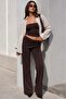 Brown Modal Soft Drawstring Detail Flare Women's Pants Mg2562