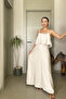 Flounced Top Adjustable Thin Strap Lined Long Dress