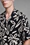 Ultra Soft Boxy Fit Apaş Collar Printed Viscose Short Sleeve Black Shirt H6321Ax26Sm - 6
