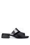 Women's Genuine Leather Black Heeled Slippers
