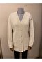 Beaded Knitwear Stylish Patterned Mother's Cardigan with Pearl Detail / Cream