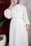 Women's Strawberry Fabric Dress with Ruffled Front and Buttoned Skirt and Stand Collar - 5